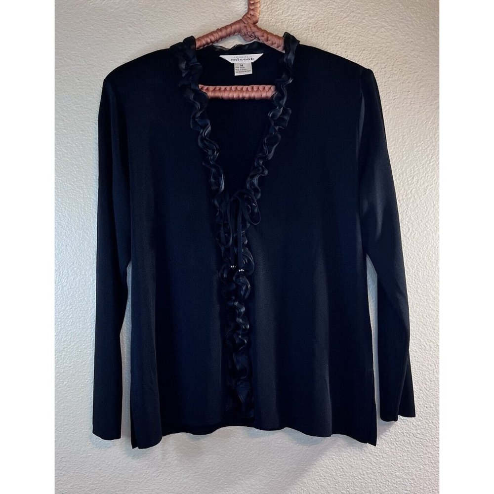 Misook Black Ruffle Trim Cardigan
